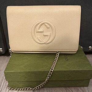 Gucci Beige Leather Clutch with Chain